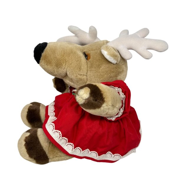 Vintage Reindeer Plush Red Dress Lace Long Face Antlers 23" Tall - Picture 9 of 11